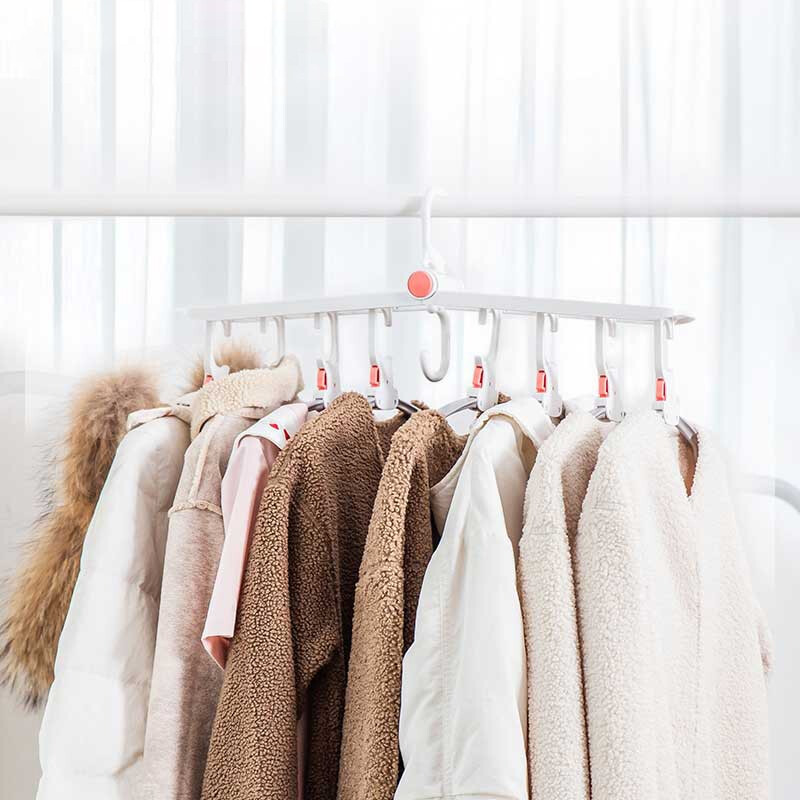 茶花多功能衣架收纳神器衣架子挂衣架家用晾衣架多层折叠 绿点白体