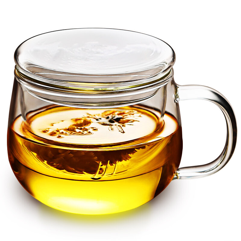 Fuguang Yuanqu flower tea cup men's and women's tea separation cup double-layer office tea making glass non insulated cup high borosilicate high temperature resistant heating water cup 500ml