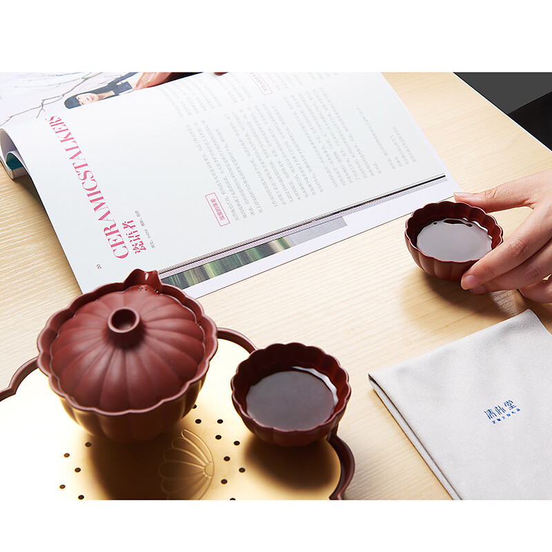 清朴堂中式便携旅行宜兴茶具紫砂杯子盖碗茶盘便携包茶器贡眉白茶茶饼套装商务礼品定制礼物礼品葵纹宝器套装