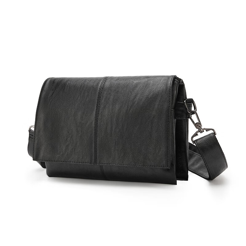 恒源祥（HYX）男包小牛皮单肩包男斜挎包休闲信封包男士包包背包小包商务公文包 黑色