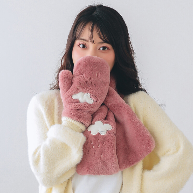 677888 scarf female winter lovely Plush student versatile winter thickened Girl Korean Sweet Autumn Winter Gloves Two-piece Gift Box