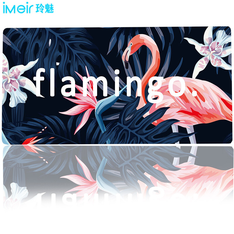 Lingmei mouse pad large animation pattern leather waterproof and anti-skid game Office Mouse Pad student desk pad 90 * 42cm Flamingo
