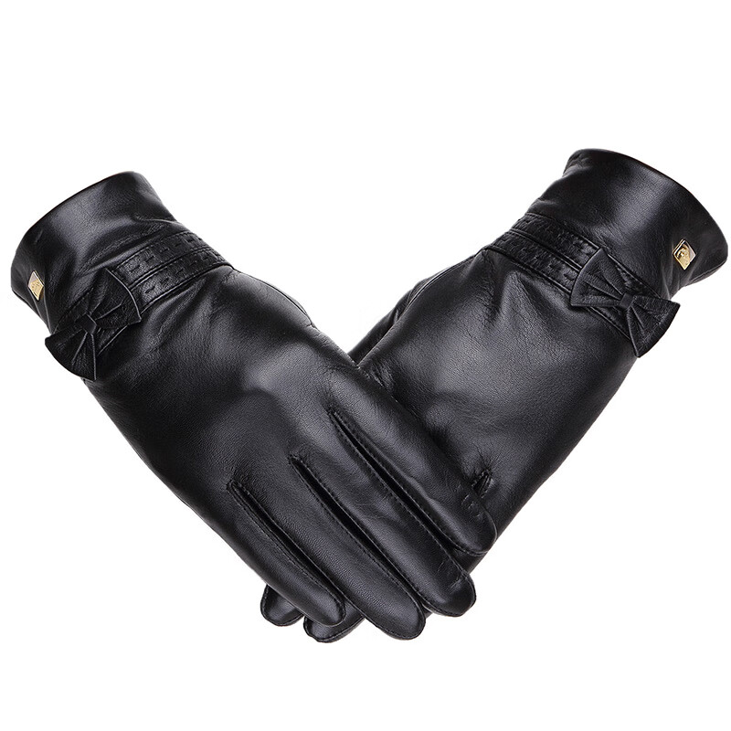 Crocodile shirt (crocodile) goat skin women's elegant warm, windproof and cold proof cashmere winter split finger leather gloves women 19842502-01b black L