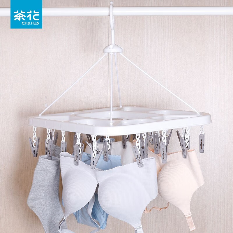 茶花（CHAHUA）茶花家用多功能折叠晾衣架多夹子内衣晾袜子神器儿童婴儿晒衣夹 灰色夹子