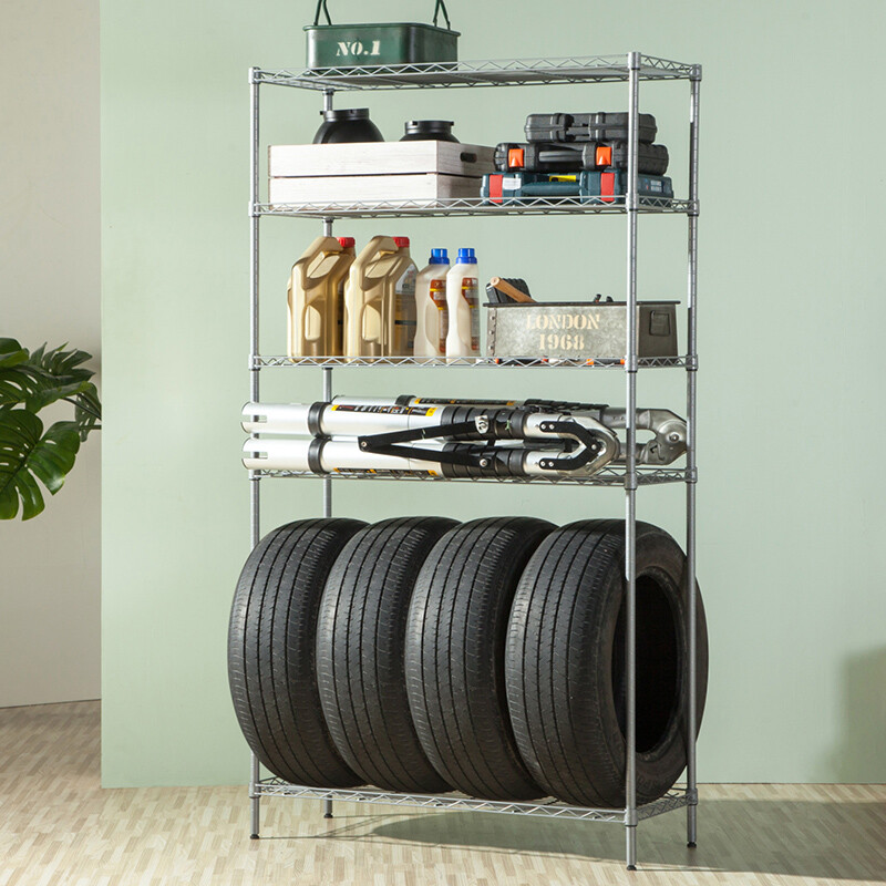 XinJiaYi heavy five storey shelf 90 * 45 * 180cm household shelf thickened metal pipe large storage finishing shelf kitchen storage shelf silver gray 98248s