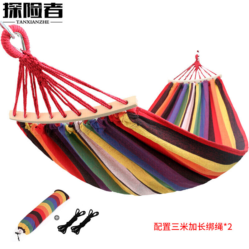 Explorer Tan Xian zhe outdoor camping leisure thickened and widened canvas hammock indoor curved wood anti rollover single red crescent hammock