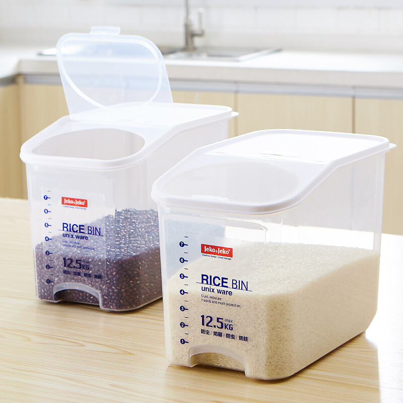 JIEKOU jeko sealed rice bucket large capacity 25kg household kitchen transparent rice box insect proof rice jar sealed tank rice flour grain sealed storage box plastic storage tank swb-5488