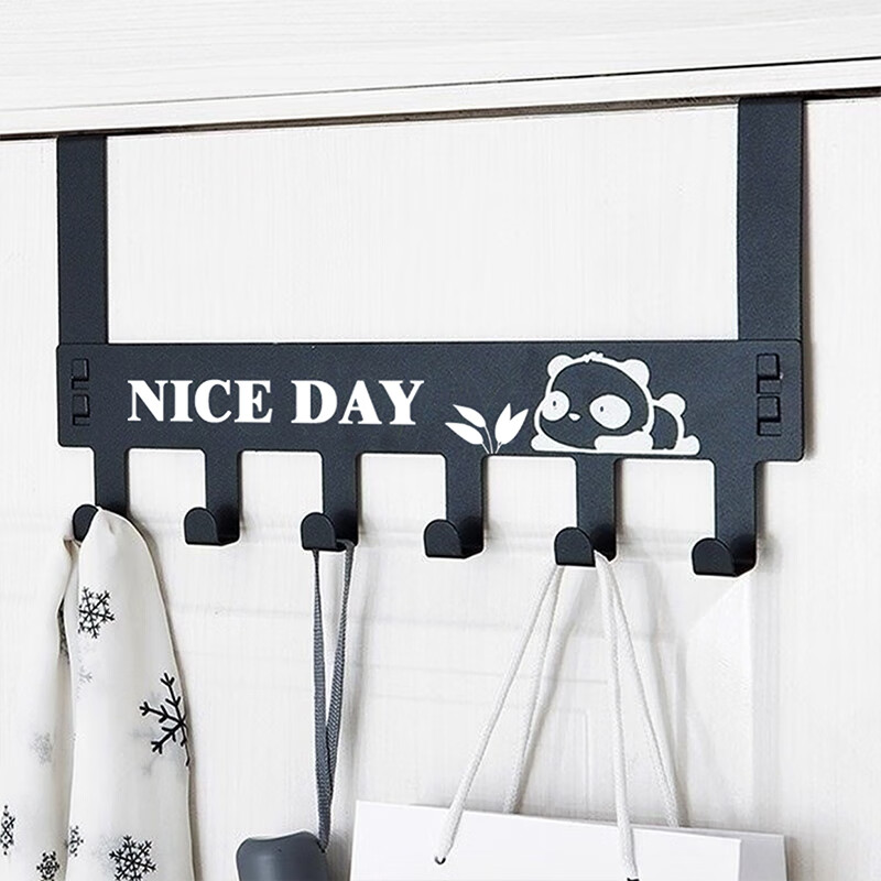 Foojo door back hook hole free traceless clothes hook carbon steel door back row hook cute bear 6 hook