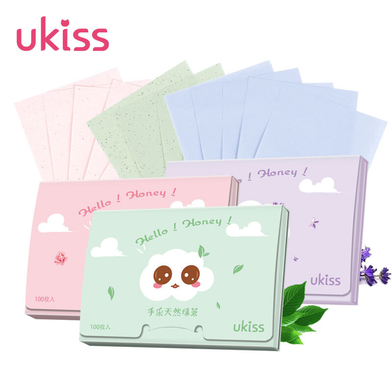 Pack 300 pieces of ukiss oil absorbent paper 3 (facial oil control, fixed makeup, shrink pores, men's and women's portable makeup oil absorbent paper)