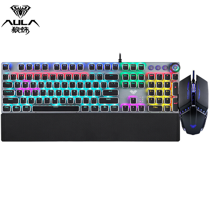 Tarantula (aula) t500 mechanical keyboard and mouse set wired keyboard and mouse set game keyboard and mouse set Steampunk chicken eating keyboard macro programming with hand support black green axis