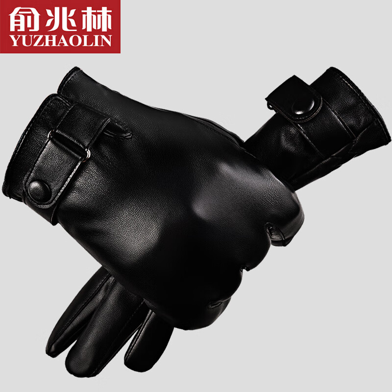 Yu Zhaolin leather gloves men's winter sheepskin gloves men's Plush warm driving leather gloves thickened cycling touch screen gloves women's winter Black XL