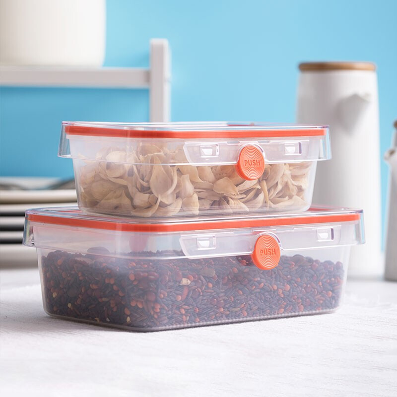 茶花冰箱收纳盒水果保鲜盒专用厨房塑料长方形冷冻食品密封盒 【1150ML】绿色