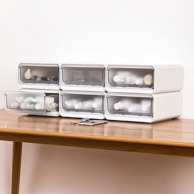 茶花收纳箱抽屉式衣柜内桌面收纳盒自由组合家用塑料整理箱衣服储物箱 【两个装】小号【34.7*12.8*13.9cm】