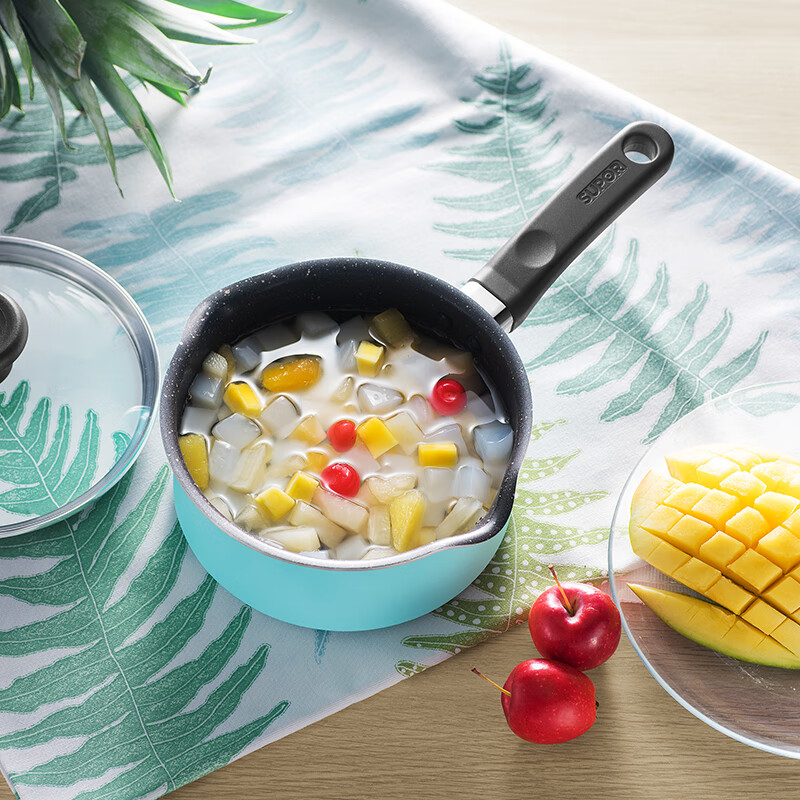 SUPOR fun color wheat rice stone color baby auxiliary food pot milk pot blue non stick pot small soup pot et16kp03-b