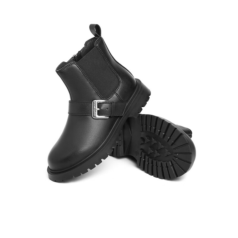 百丽简约大方切尔西靴童鞋商场同款套脚皮靴3I745D92 黑色-单里 30