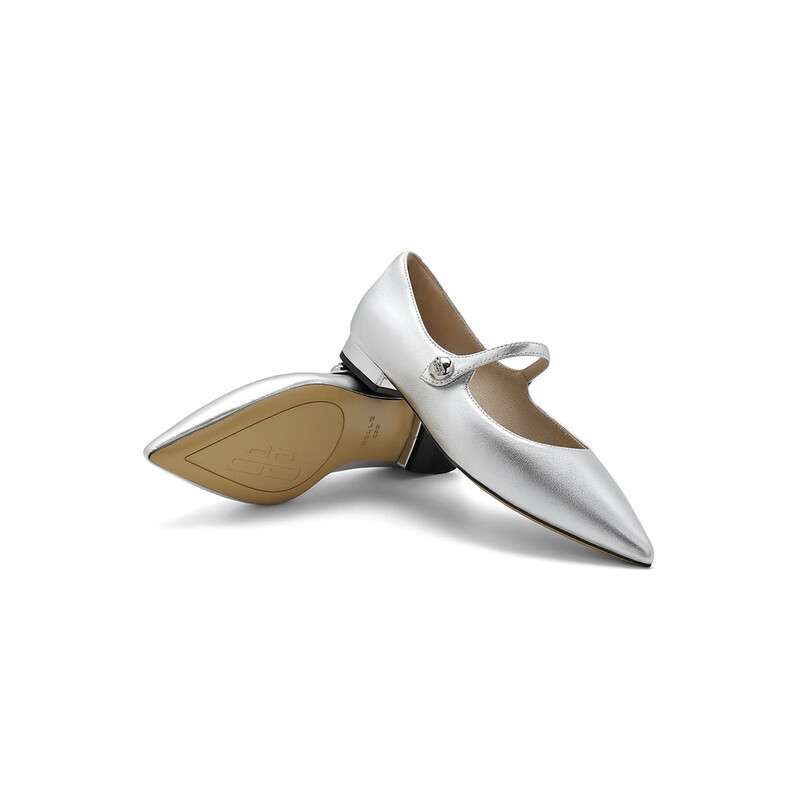 百丽尖头玛丽珍鞋女2023秋季新商场同款法式单鞋BX502CQ3 银色 37