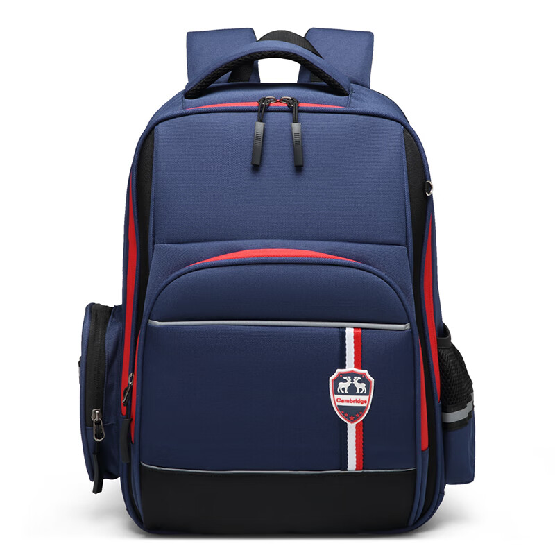 The 9th city v. nine British style schoolbag for primary school students male grade 1-3-6 high-capacity ridge protection backpack vd9bv33835j blue with red