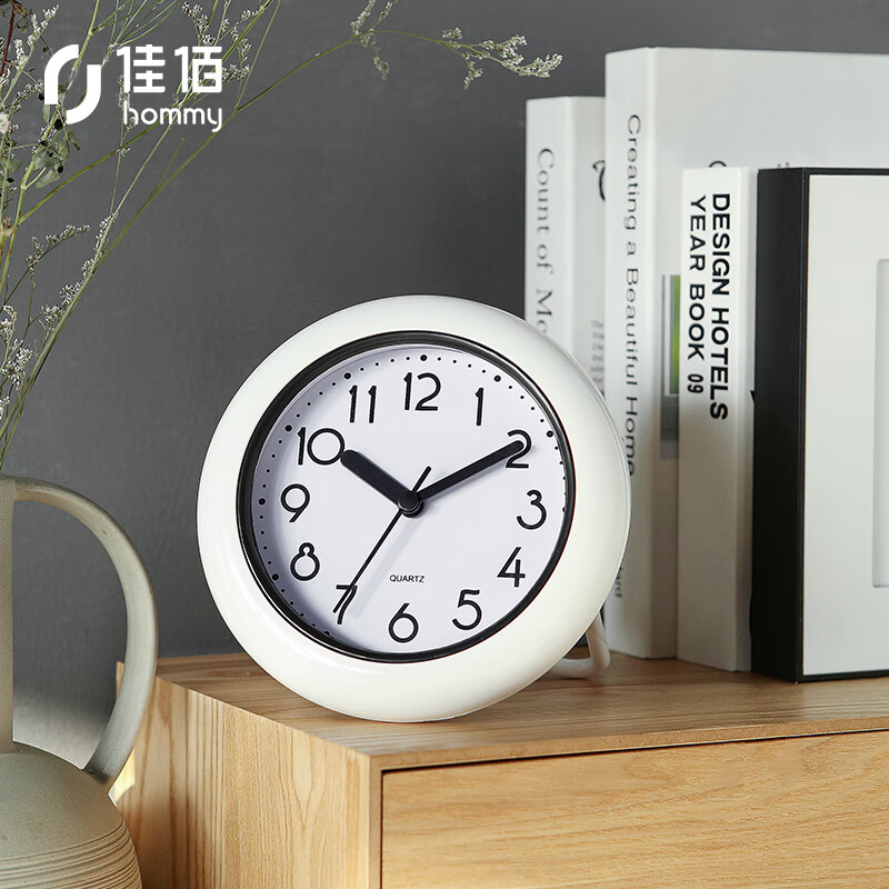 Jiabai European fashion creative bathroom personality anti fog waterproof mute kitchen toilet clock refrigerator small wall clock timing children's seat clock sitting quartz clock fx-018k white