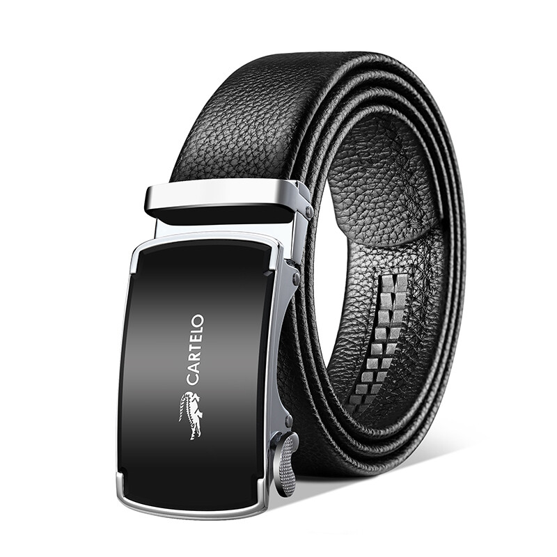 Cartelo crocodile belt men's automatic buckle leather middle-aged and young business casual pants belt men's God silver [gift box] 125-130cm