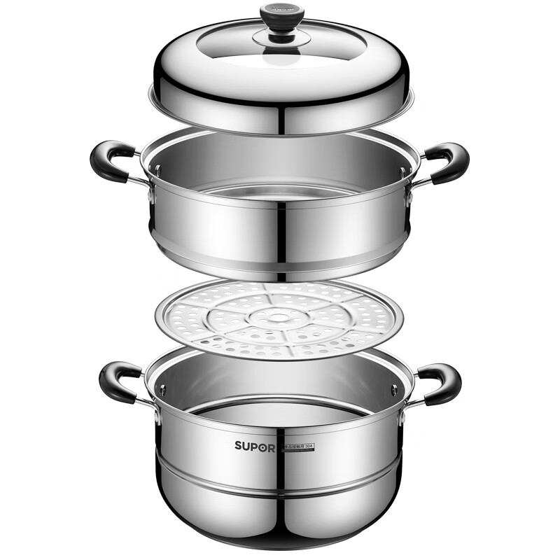 SUPOR steamer really delicious stainless steel double-layer double bottom 26cm fish steamer induction cooker general soup steamer ez26bs04