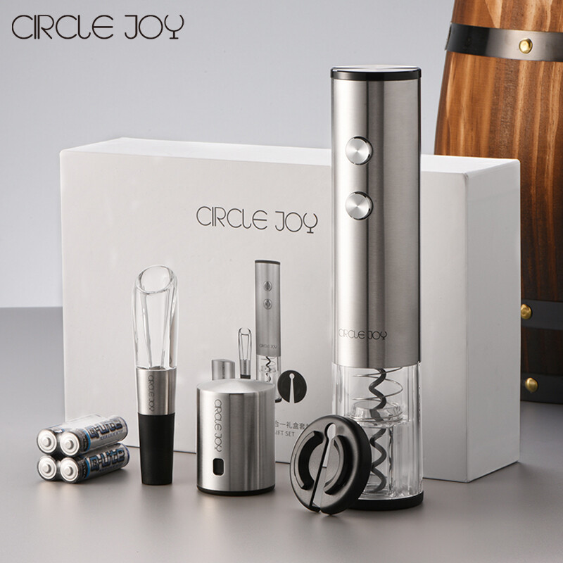 Round joy electric red wine bottle opener full automatic red wine opener red wine stopper quick pour soberer 4-in-1 gift box set cj-tz02