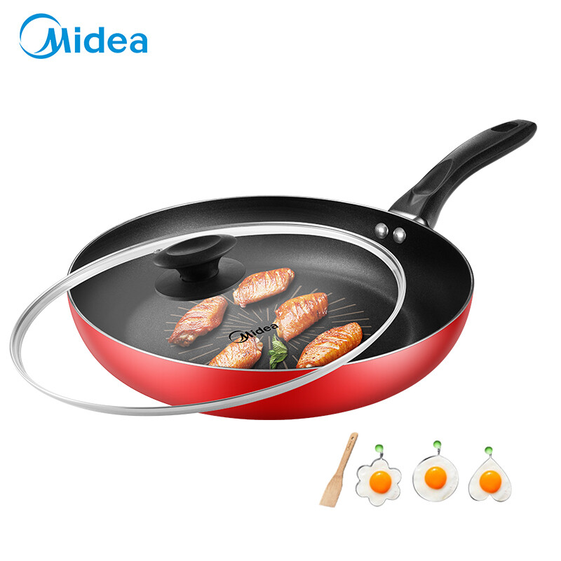 Midea 28cm bright red frying pan pan non stick pan pancake pan household egg artifact frying steak pan electromagnetic oven gas stove suitable for non stick pan 28fry301