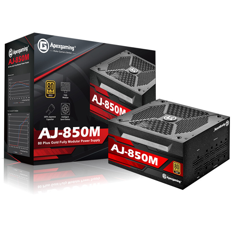 American apexgaming aj-850m rated 850W full module power supply flagship 80plus gold medal all Japanese capacitor intelligent start and stop ten-year warranty