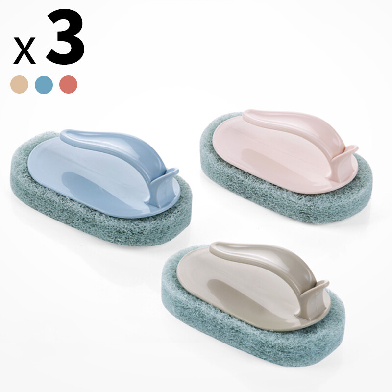 Foojo brush bathroom tile bathtub floor brush stove decontamination sponge brush Blue / powder / ash 3 Pack
