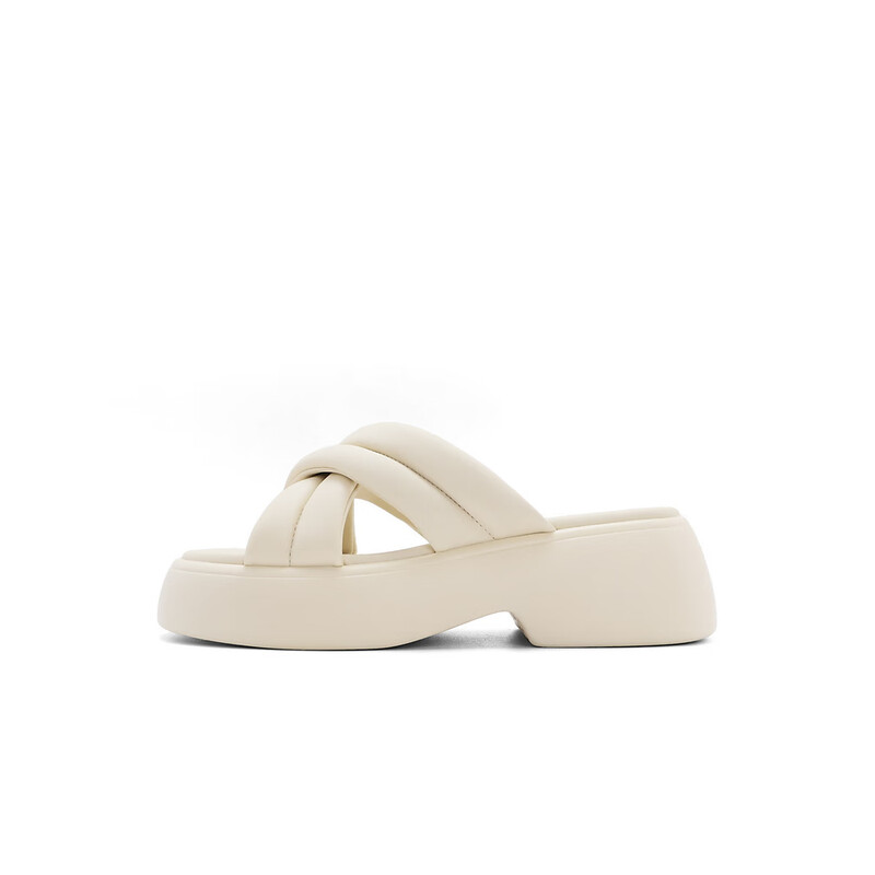 百丽膨膨沙滩凉拖女2023夏季新商场同款增高外穿休闲拖Z9J1DBT3 米色 38