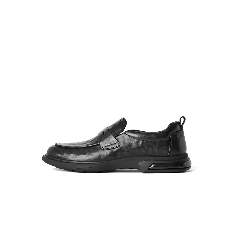 百丽时尚套脚商务鞋男2023冬新牛皮革抓纹质感乐福皮鞋A1295CM3预售 黑色 38