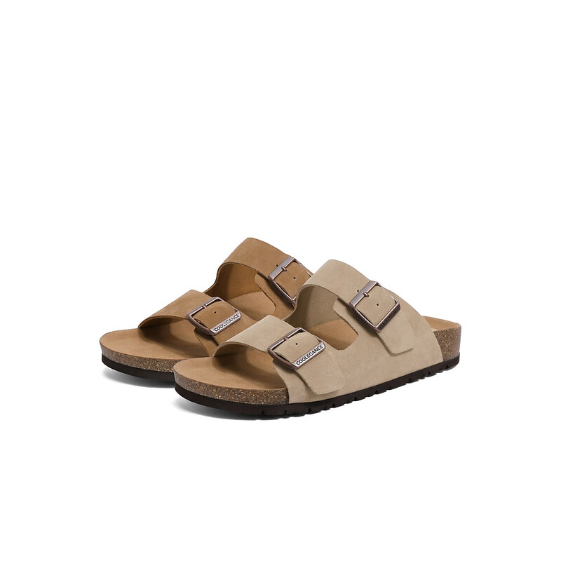 百丽搭扣拖鞋男2023夏季新商场同款休闲一脚蹬勃肯鞋沙滩凉鞋B3730BT3 杏色 40