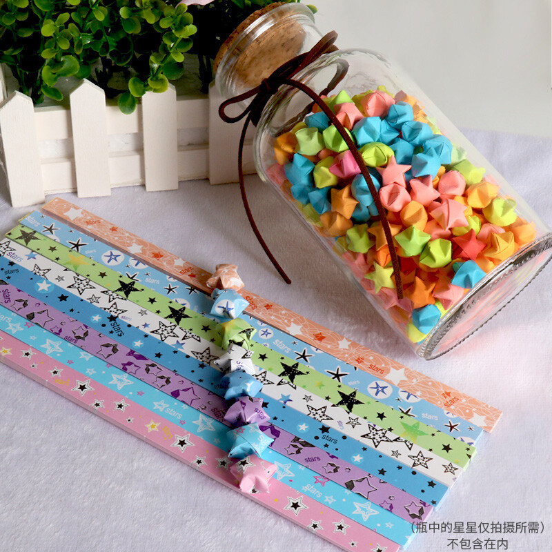 Tatanice creative gift star origami handmade DIY Lucky Star Note lovers birthday gift wish drifting bottle set Pentagram B 8-color txxz002