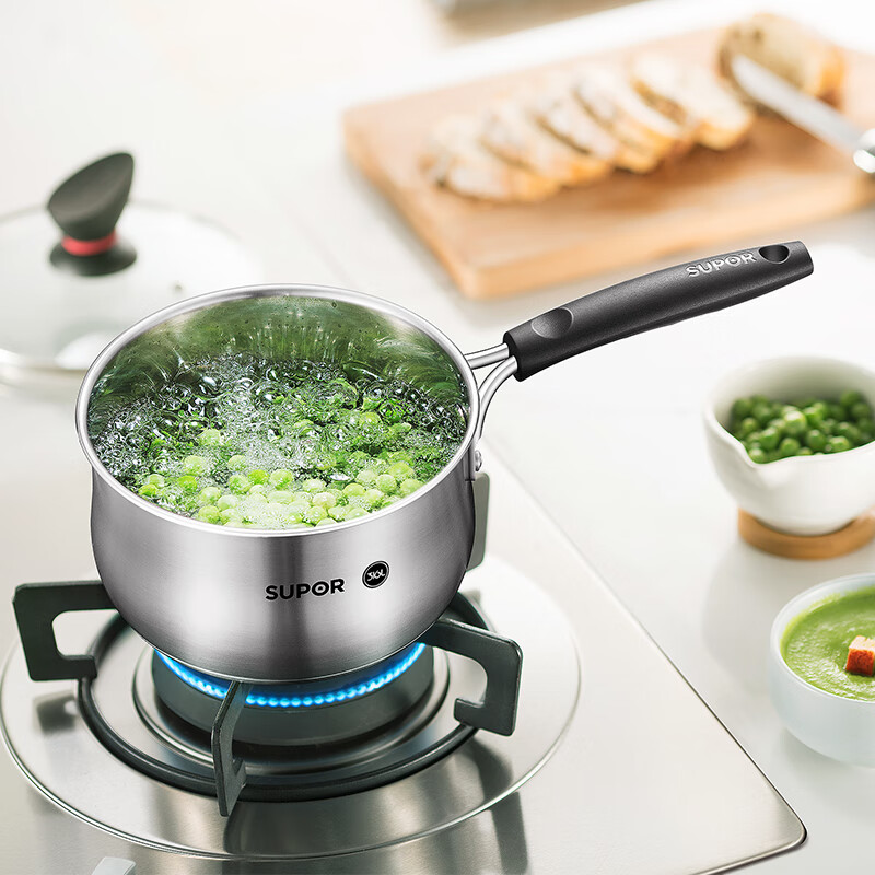 SUPOR small red circle 316L medical stainless steel milk pot 16cm thickened double bottom infant auxiliary food pot electromagnetic oven gas general soup pot stew et16zbs01