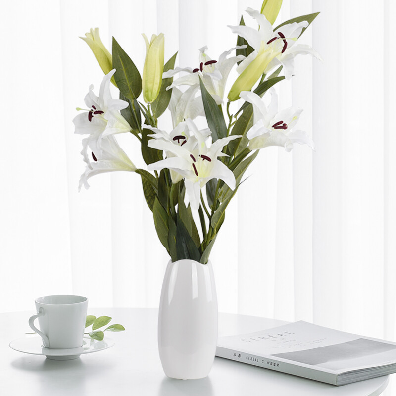 Xinxin Jingyi ceramic vase 4 lilies set Nordic pastoral art style round and simple home decoration modern decoration simulation flower arrangement vase ceramic decoration