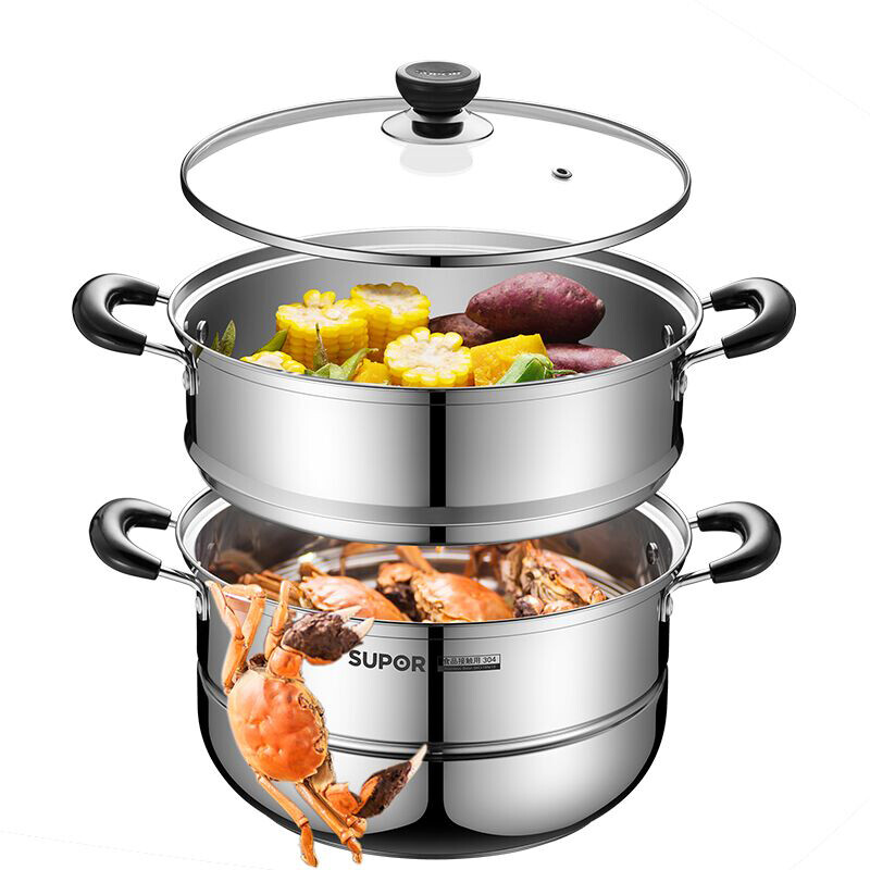 SUPOR steamer really delicious stainless steel double-layer double bottom 26cm fish steamer induction cooker general soup steamer ez26bs05