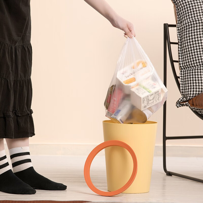 茶花垃圾桶家用客厅轻奢大容量2023新款厨房卧室卫生间高颜值无盖 2只装【橄榄绿+淡黄色】-8.5L
