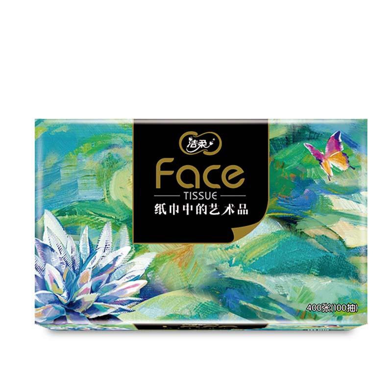 洁柔抽纸 油画Face加厚4层100抽面巾纸*6包(L号 触感柔软 可湿水)
