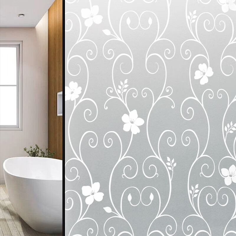 Foojo printed glass sticker window sticker translucent opaque glass film bathroom bathroom window glass sticker self adhesive paper 90 * 200cm iron flower