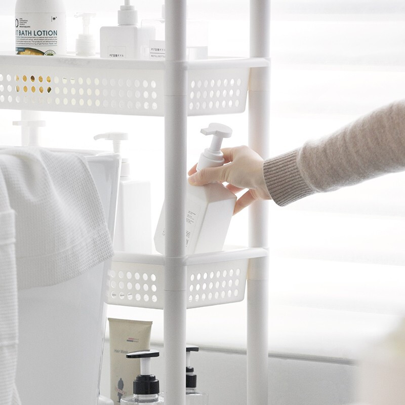 茶花多纳可移动四层置物架客厅阳台镂空厨房置物架 多纳可移动四层置物架（米白色）