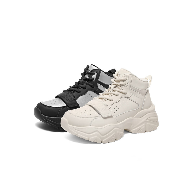 百丽厚底高帮鞋女2023冬季新款运动风撞色休闲老爹鞋B1507DM3 银色 34