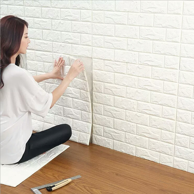 Quatrefoil anti-collision wall sticker self-adhesive wallpaper moisture-proof three-dimensional 3D brick pattern thickened living room bedroom TV background wall sticker white 70 * 77cm single piece