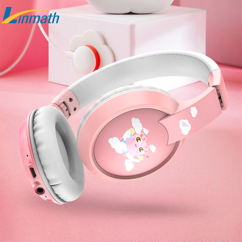 Lingmei C100 children's headset headset wireless Bluetooth band microphone learning English music course low DB noise reduction children's headset iPad mobile phone universal [pink]