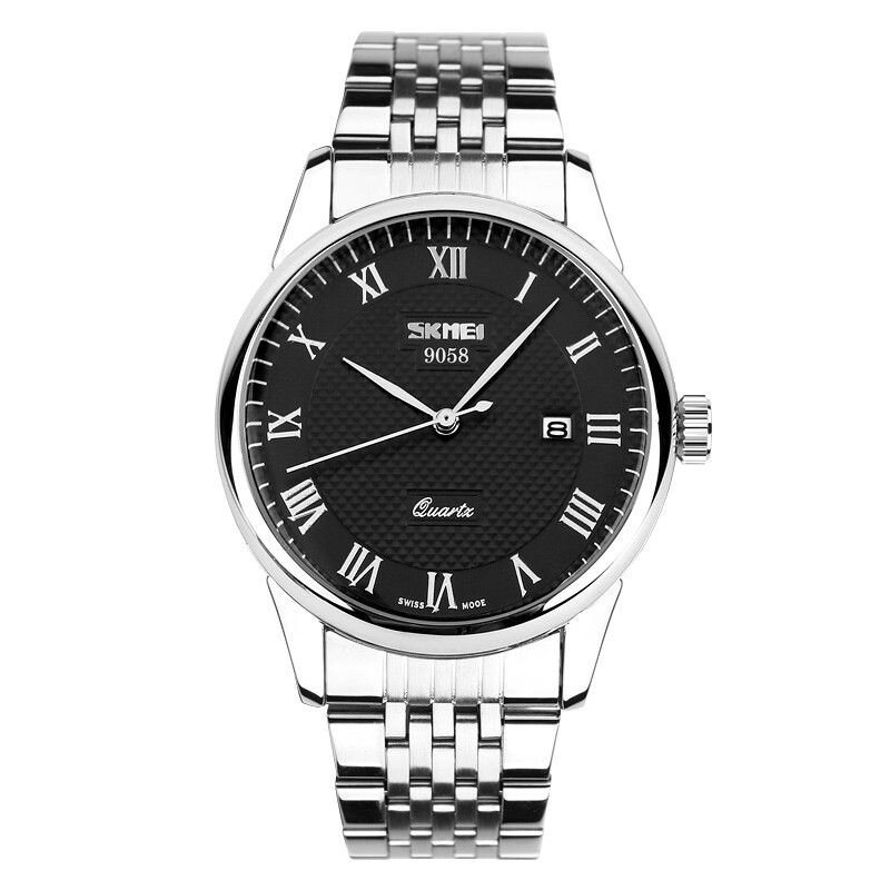 Timepiece skmei watch men's calendar business leisure student steel band quartz watch Black