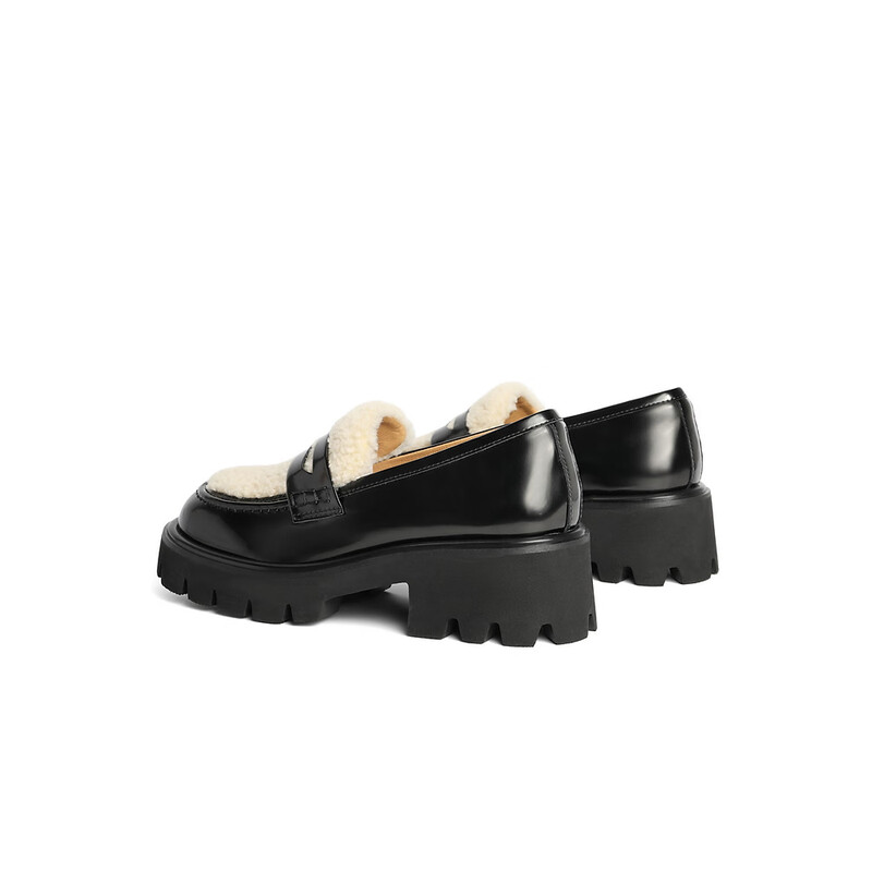 百丽粗跟乐福鞋女2023秋季新款牛皮革拼接鞋面JK乐福鞋B1492CM3预售 黑色 34