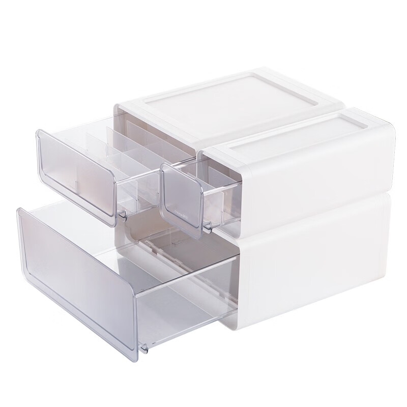 茶花收纳箱抽屉式衣柜内桌面收纳盒自由组合家用塑料整理箱衣服储物箱 大中小三件套【带隔板】