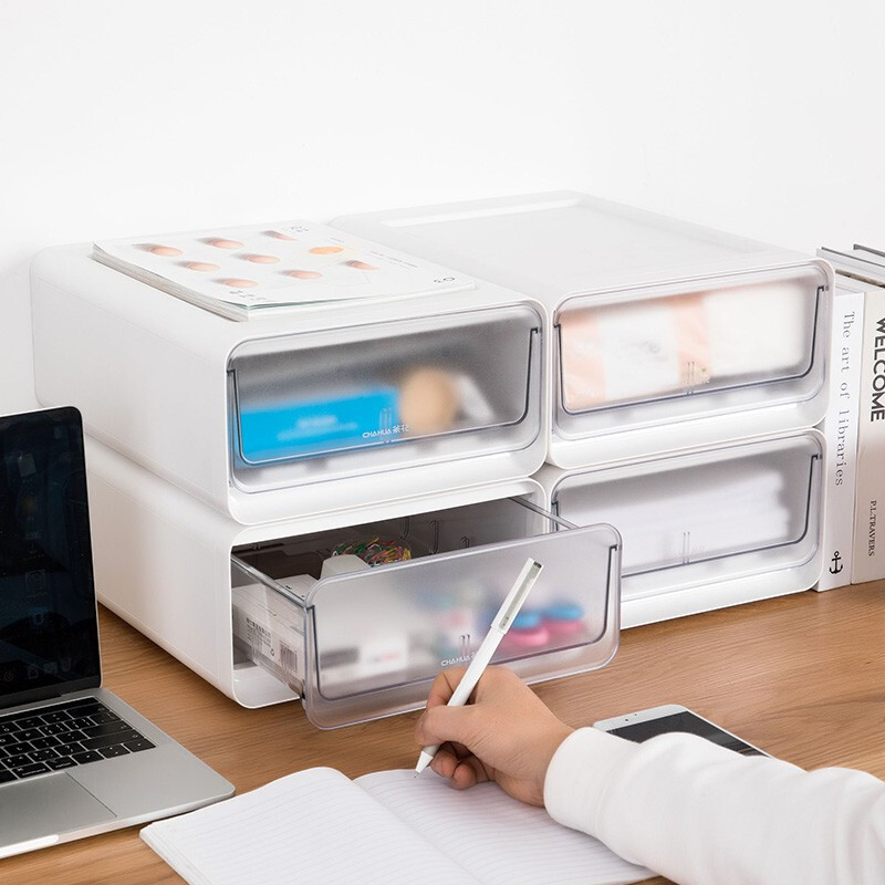 茶花收纳箱抽屉式衣柜内桌面收纳盒自由组合家用塑料整理箱衣服储物箱 大中小三件套【带隔板】