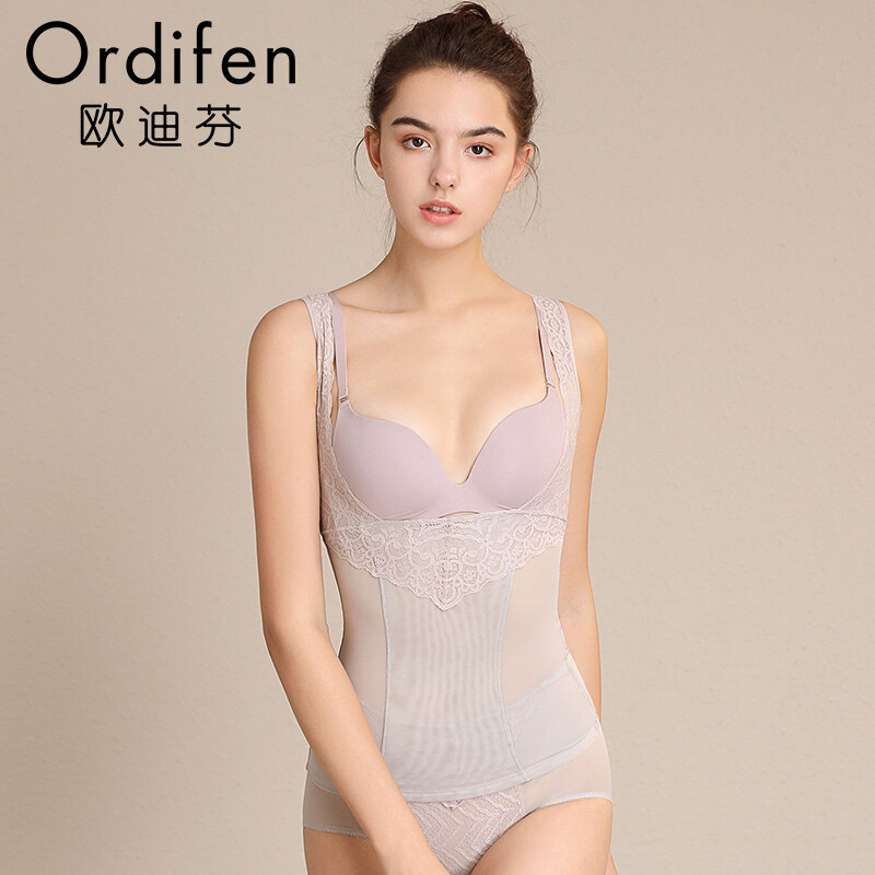 Odifen body shaping clothes women's body underwear breathable lace thin slimming clothes slim fit chest and waist Tunic Top xe9101 Fengyue grey XL