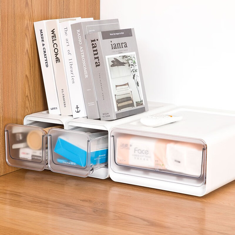 茶花收纳箱抽屉式衣柜内桌面收纳盒自由组合家用塑料整理箱衣服储物箱 大中小三件套【带隔板】