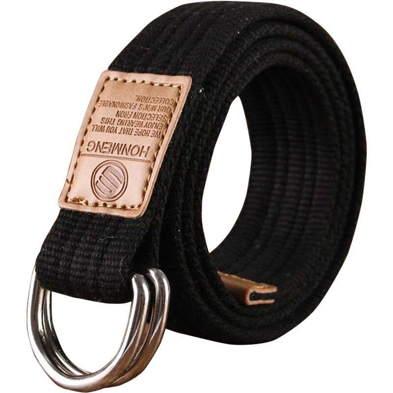 Maxvivi belt men's Korean version women's double ring canvas belt men's casual pants canvas belt fashion double ring d-buckle youth pants belt mpd913250 black