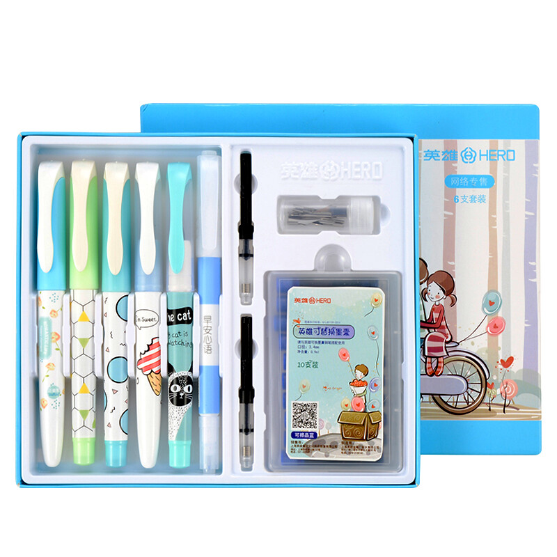 Hero cartoon Zhengzi student pen ink pen plastic rod 6 pieces for men